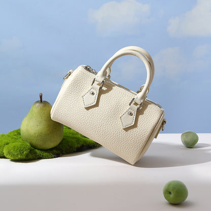 Chic Vintage Genuine Leather Women's Fashion Handbag Versatile Casual Shoulder Bag Crossbody for Commuting Boston Style Tote