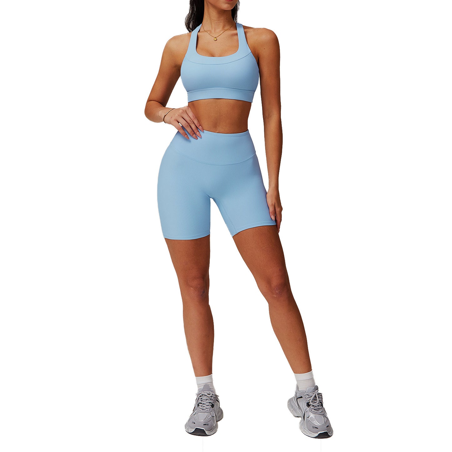 High Waisted Ribbed Yoga Set for Women Activewear for Running and Fitness Quick Dry Compression Outfit Model 8883