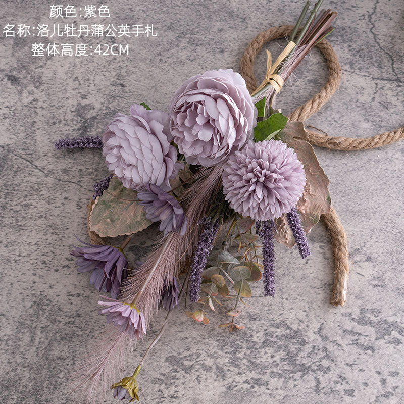 Elegant Faux Peony and Dandelion Bouquet - Perfect for Home Décor, Weddings, and Wall Art - CF01353