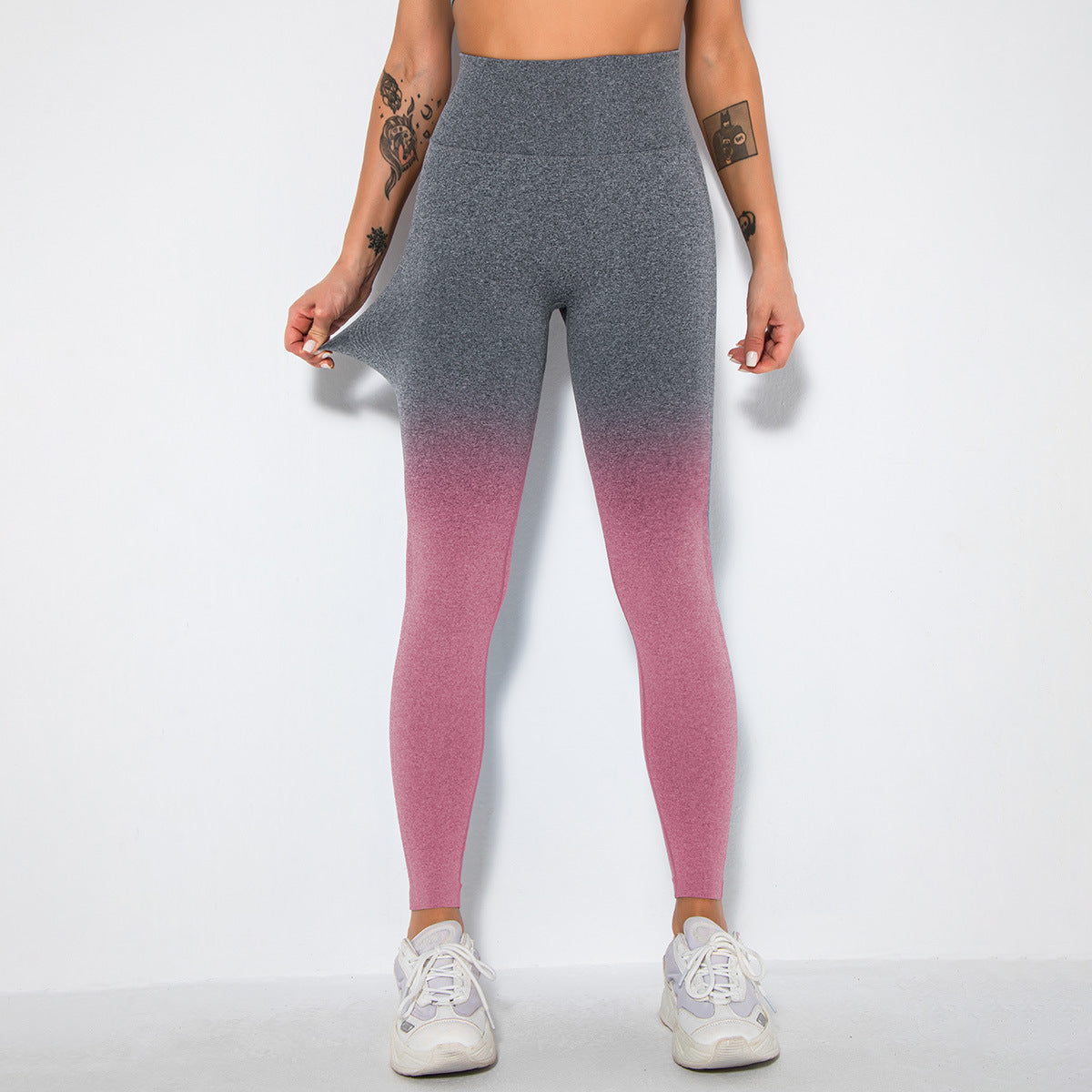 Seamless Gradient Color Yoga and Running Workout Leggings High Waisted Butt Lifting Quick Dry Activewear for Women