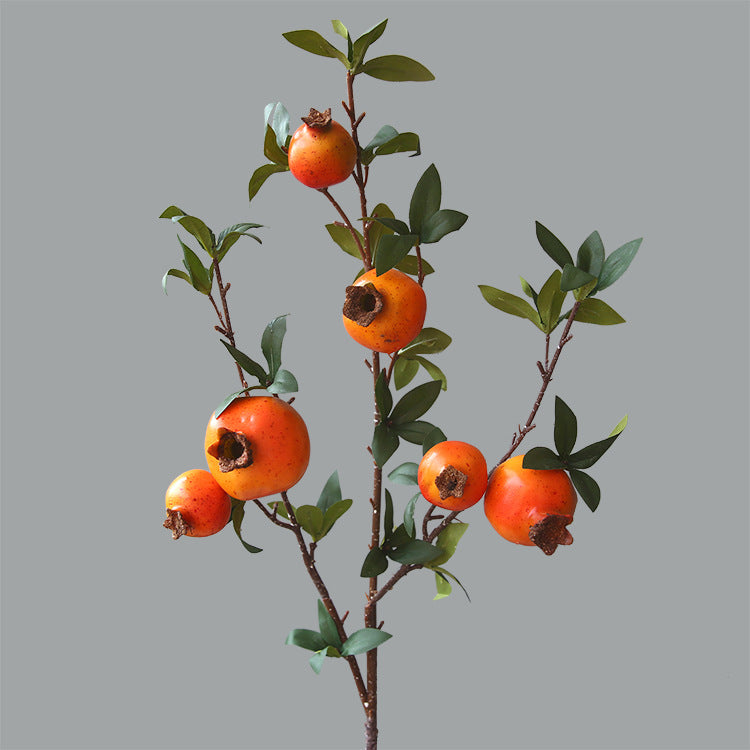 Realistic Pomegranate Decorative 6-Fruit Bunch with Leaves - Ideal for Home Decor, Photography Props, and Lifelong Floral Arrangements