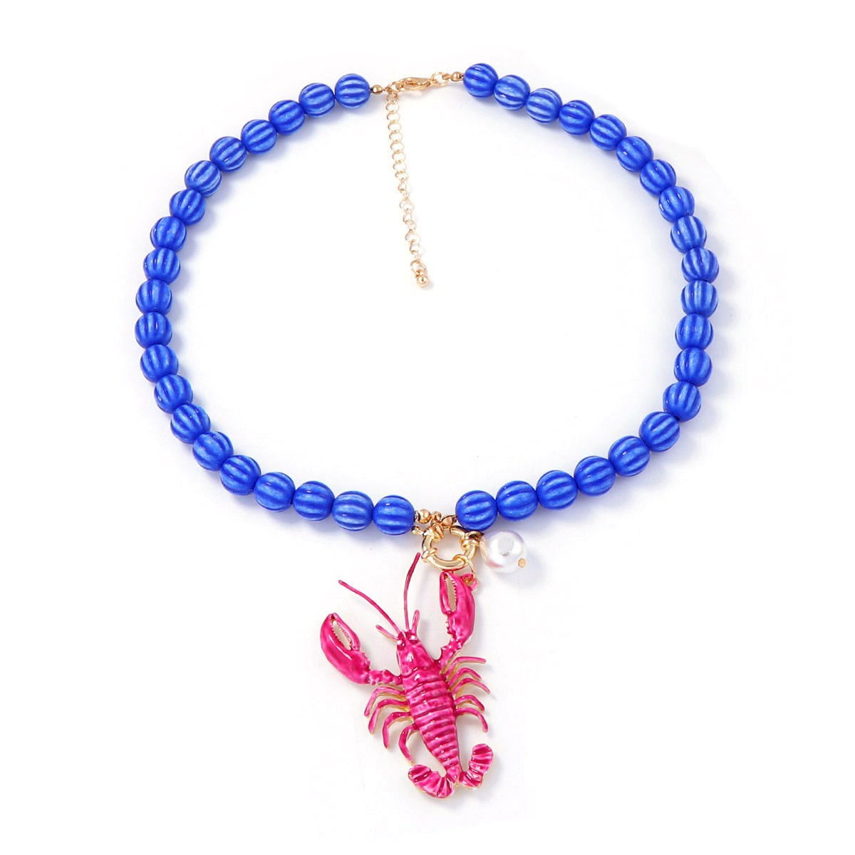 Alloy Lobster Pendant Beaded Necklace – Perfect for Beach Vacations, Boho Style Jewelry for Women, Ocean-Inspired Accessories for Coastal Fun