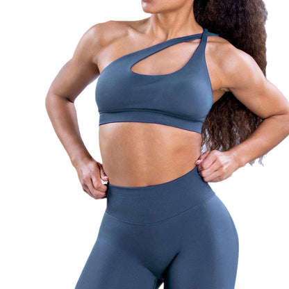 Seamless No Tag Yoga Bra with Asymmetrical Shoulder Design Beautiful Back Cut Out for Pilates and Fitness Enhancing Your Bust Appearance