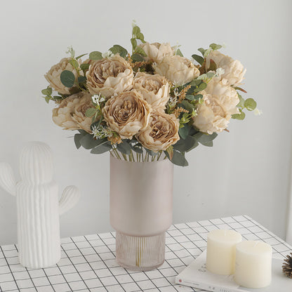 Stunning Faux Peony Flower Bouquet for Home Decor – 9-Head Silk Flower Arrangement, Perfect Prop for Photography Studios and Living Room Displays