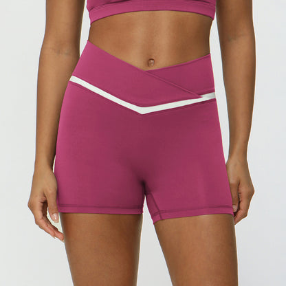 Color Block Cross Waist Athletic Shorts for Women Peachy Yoga and Running Capris for Fitness and Casual Wear