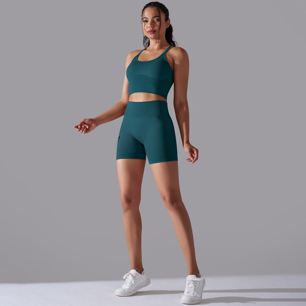 Seamless Knitted Solid Color High Elastic Yoga Outfit Set for Women for Running and Fitness 2 Piece Activewear Collection