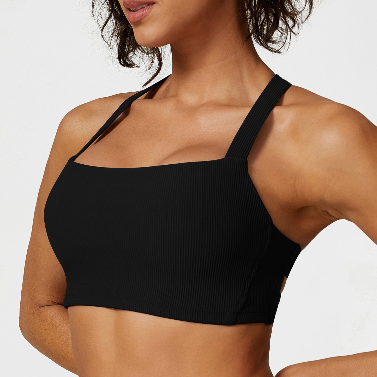 3D Textured Sports Bra with Cross Back for Support Yoga and Fitness Wear