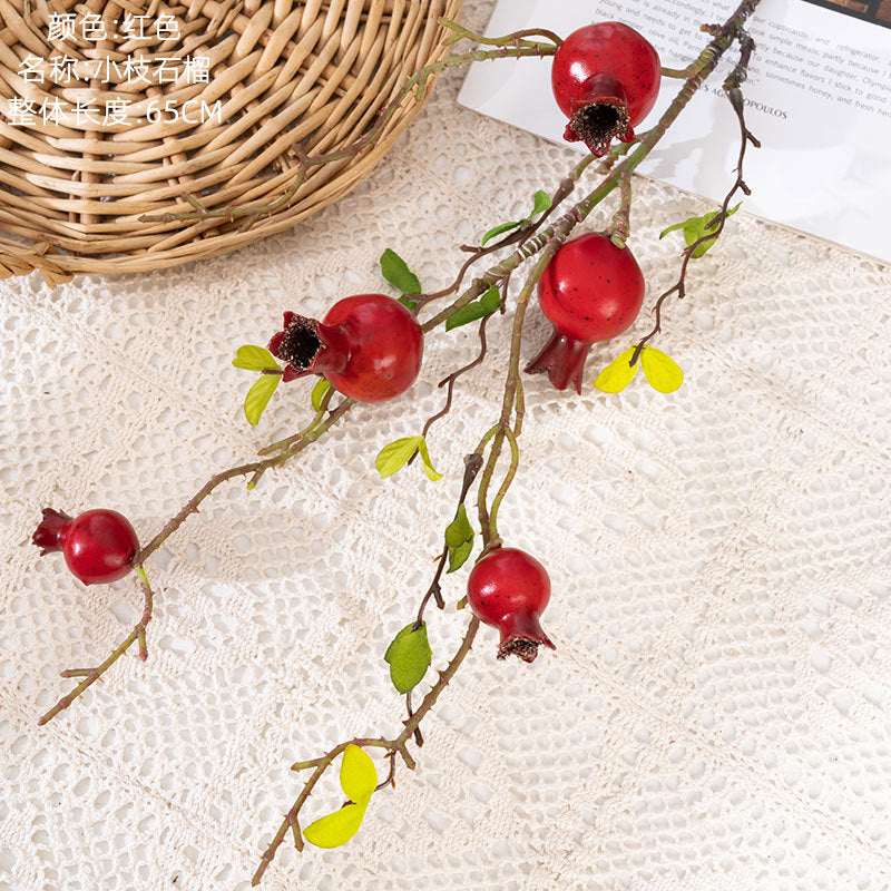 Realistic Artificial Pomegranate Dried Branches - Stunning Faux Fruit Home Decor for Elegant Floral Arrangements and Wall Displays | MW10884