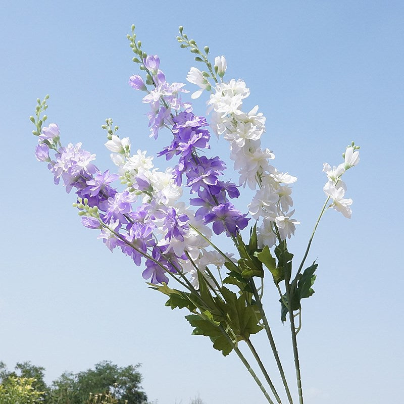 Vibrant Faux Delphinium Flowers & Soft Spring-Like Bird Flowers - Perfect for Home Decor, Wedding Venues, and Model Room Styling