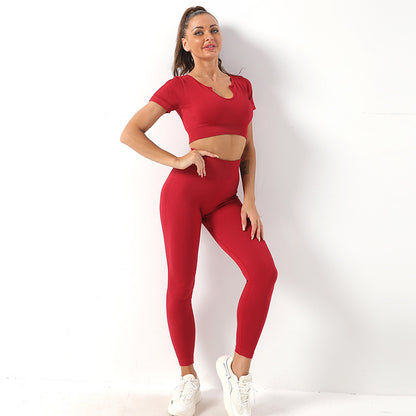 Women s Short Sleeve Yoga Set High Waist Yoga Pants and Sporty Top for Fitness Comfort