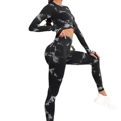 Seamless High Waist Butt Lifting Yoga Pants and Tie Dye Long Sleeve Top Set for Women Comfort Flexibility and Style for Your Workout Routine