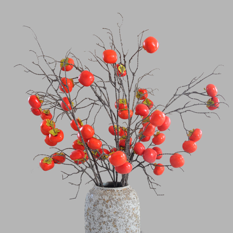 Realistic 8 Faux Persimmon Red Berries on Long Branches - Perfect Indoor Home Decor - Elegant Faux Fruit for Floral Arrangements