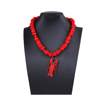 Stylish Minimalist Beach Ocean Vacation Alloy Spray Paint Lobster Pendant Beaded Necklace for Women – Perfect Accessory for Any Outfit