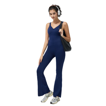 Seamless Backless Jumpsuit with Built in Bra for Fall and Winter Yoga Flowy Wide Leg Design for Active Women