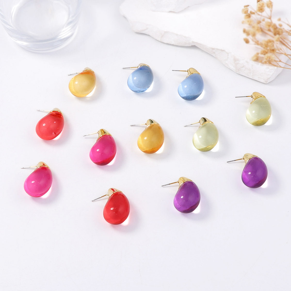 Stylish Minimalist Transparent Multi-Color Resin Water Drop Earrings for Women - Chic, Unique Design with High-End Feel