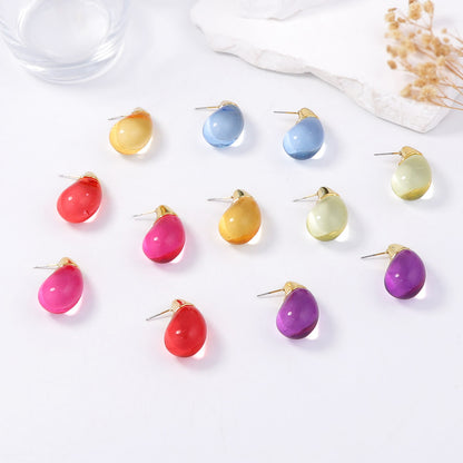 Stylish Minimalist Transparent Multi-Color Resin Water Drop Earrings for Women - Chic, Unique Design with High-End Feel