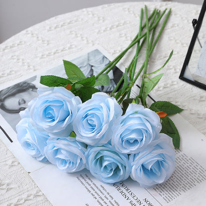 Luxury Ice Blue Rose Bouquet - Realistic Faux Flower Arrangement for Elegant Weddings, Stunning Photography Props, and Memorable Graduation Gifts