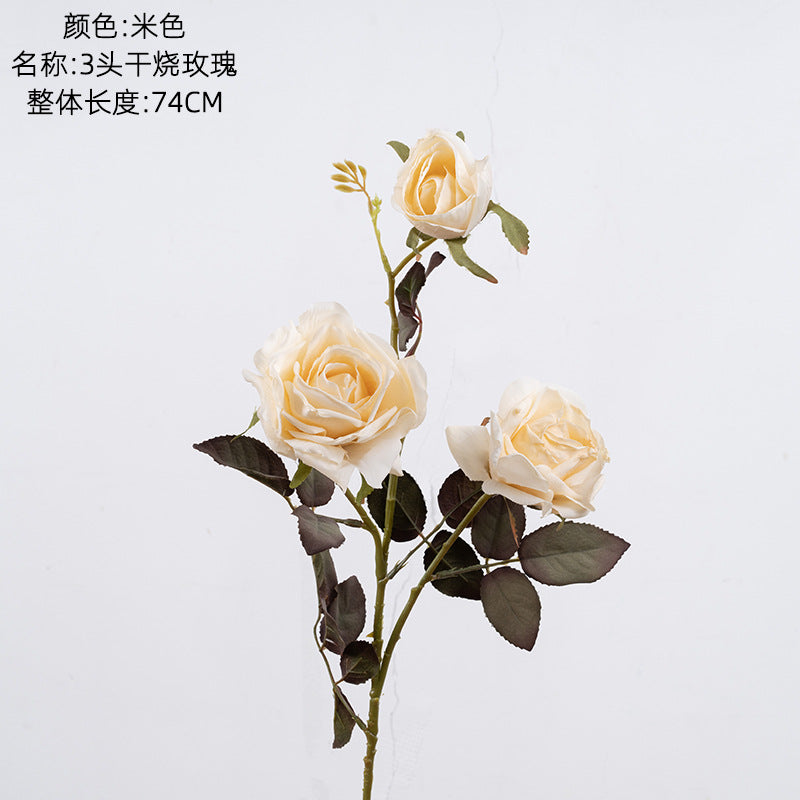 Elegant 3-Head Artificial Dried Rose Flower Bouquet for Home Decor – Trendy INS-Style Wedding Decoration – DY1-3320A