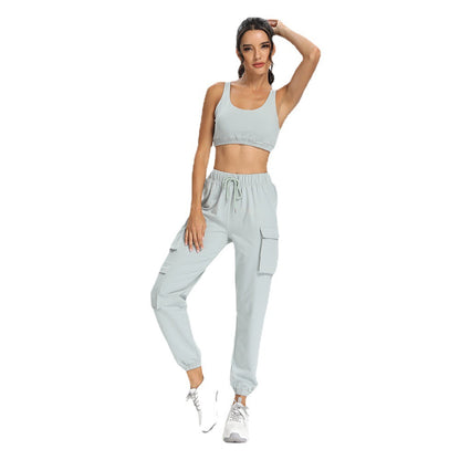 Solid Color Yoga Outfit Set Sleeveless Sports Bra Jogging Long Pants for Training and Outdoor Activities