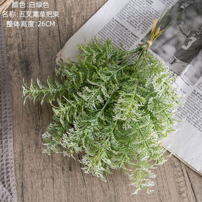 Artificial Five-Branch Wormwood Grass Bouquet - Lifelike Green Floral Decoration for Weddings and Events - Trendy INS Aesthetic - Perfect Home Decor & Gifts - Model YC1077-1