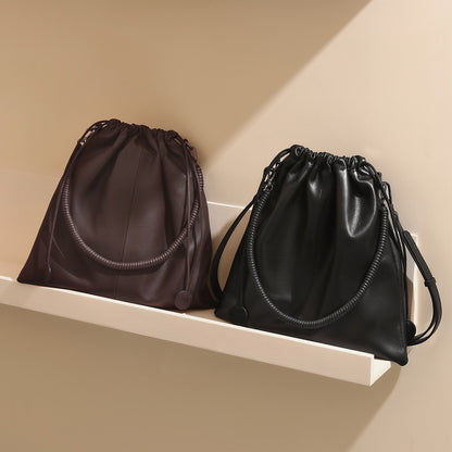 Luxurious Genuine Leather Tote Bag for Women Soft Folded Design Large Capacity Shoulder Purse and Effortless Chic Style
