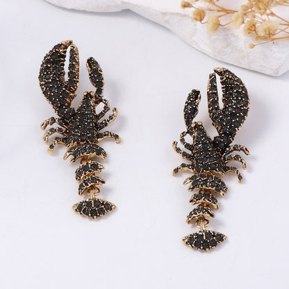 Stunning Statement Black Ocean-Inspired Lobster Earrings for Women – Full Rhinestone Embellishments, Perfect for Resort Wear or Everyday Style