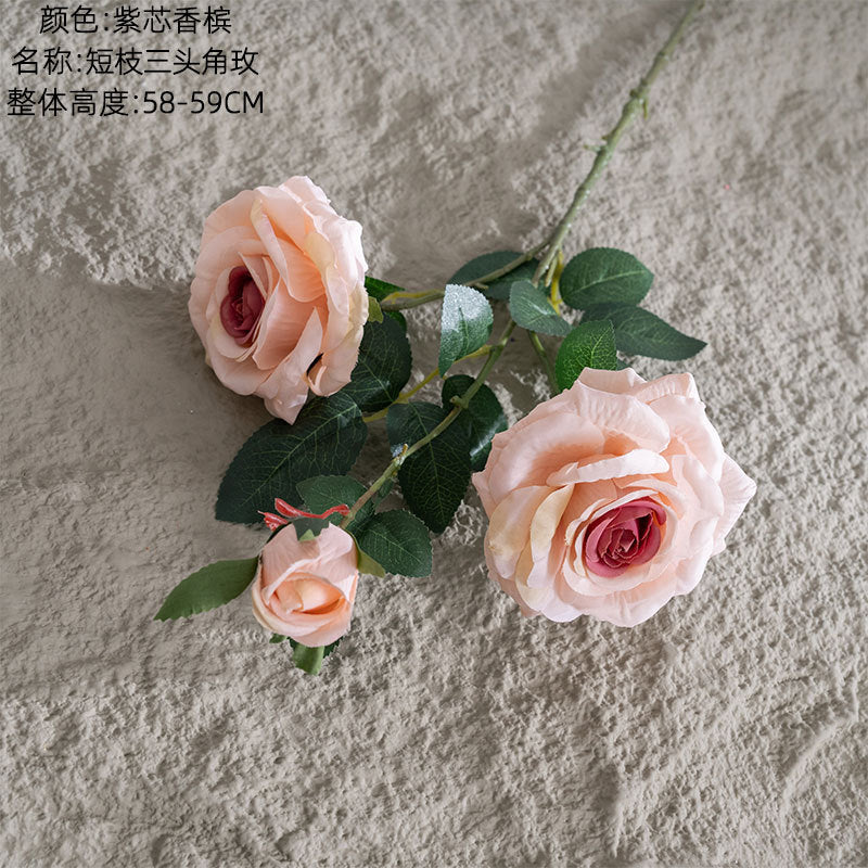 Stunning Three-Headed Rose Floral Arrangement - Elegant Wedding Decoration with Lifelike Faux Greenery - Perfect for Home Décor and Special Events (Model PJ1032)