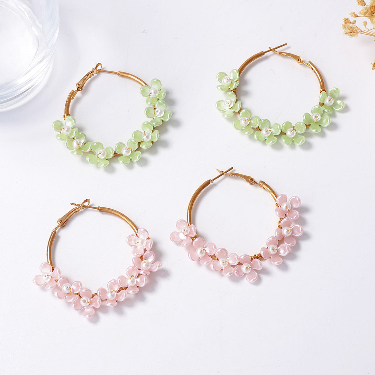 Chic Minimalist Fresh Sweet Beaded Flower Tassel Geometric Statement Earrings – Perfect Everyday Accessories for Vacation and Versatile Styling