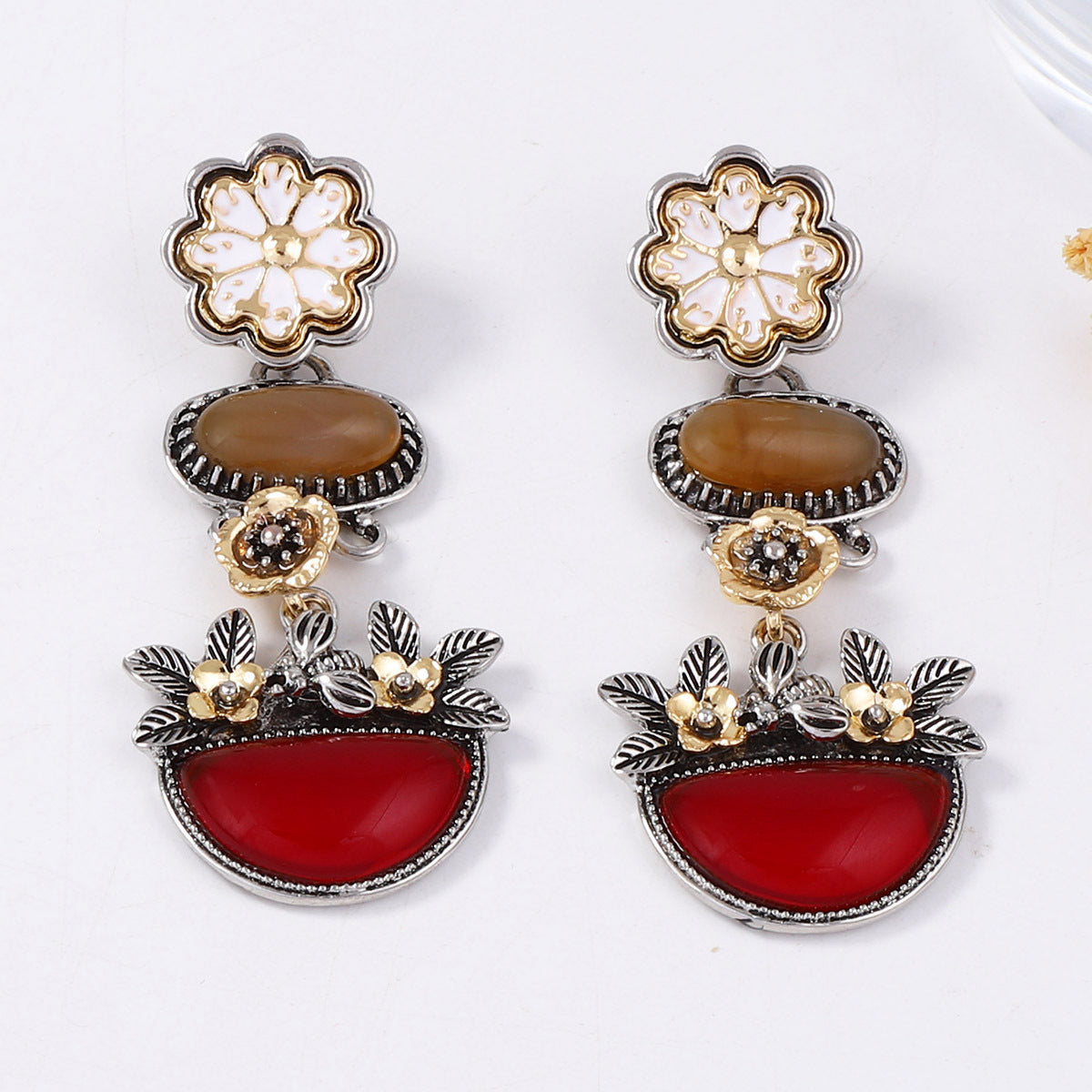 Bohemian Vintage-Style CZ Stone Multi-Layer Floral Drop Earrings – Luxurious, Elegant, and Perfect for Any Occasion
