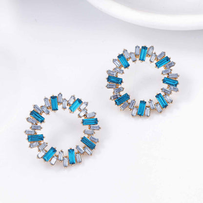 Chic Luxury Geometric Full-Diamond Sunflower Circle Stud Earrings for Women - Versatile Everyday Wear and Perfect for the Office