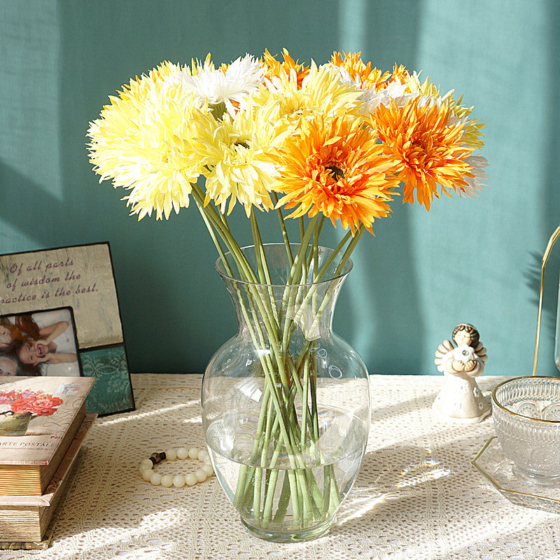 Realistic Faux Flowers - African Gerbera Daisies with Soft Fringe – Perfect for Home Decor, Weddings, and Photography Floral Arrangements