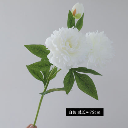 Elegant European-Style Single Stem Three-Headed Faux Peony Floral Arrangement for Home Decor, Weddings, and Photography - Perfect for Elegant Events