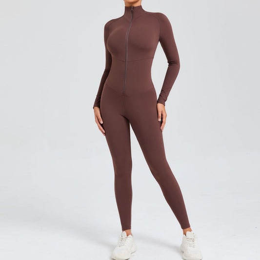 High Strength Compression Zipper Long Sleeve Yoga Bodysuit with Tummy Control for Intense Fitness Workouts