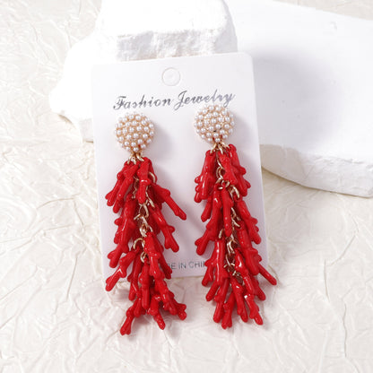 Unique Creative Design Enamel Ocean-Inspired Pendant Earrings with Micro Inlaid Imitation Pearls in Durable Alloy - Perfect for Individuality and Style