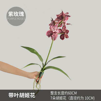 Realistic Faux Orchid Bouquet with Leaves – Elegant Home Décor for Your Living Room Table – Perfect for Adding a Touch of Nature to Your Home