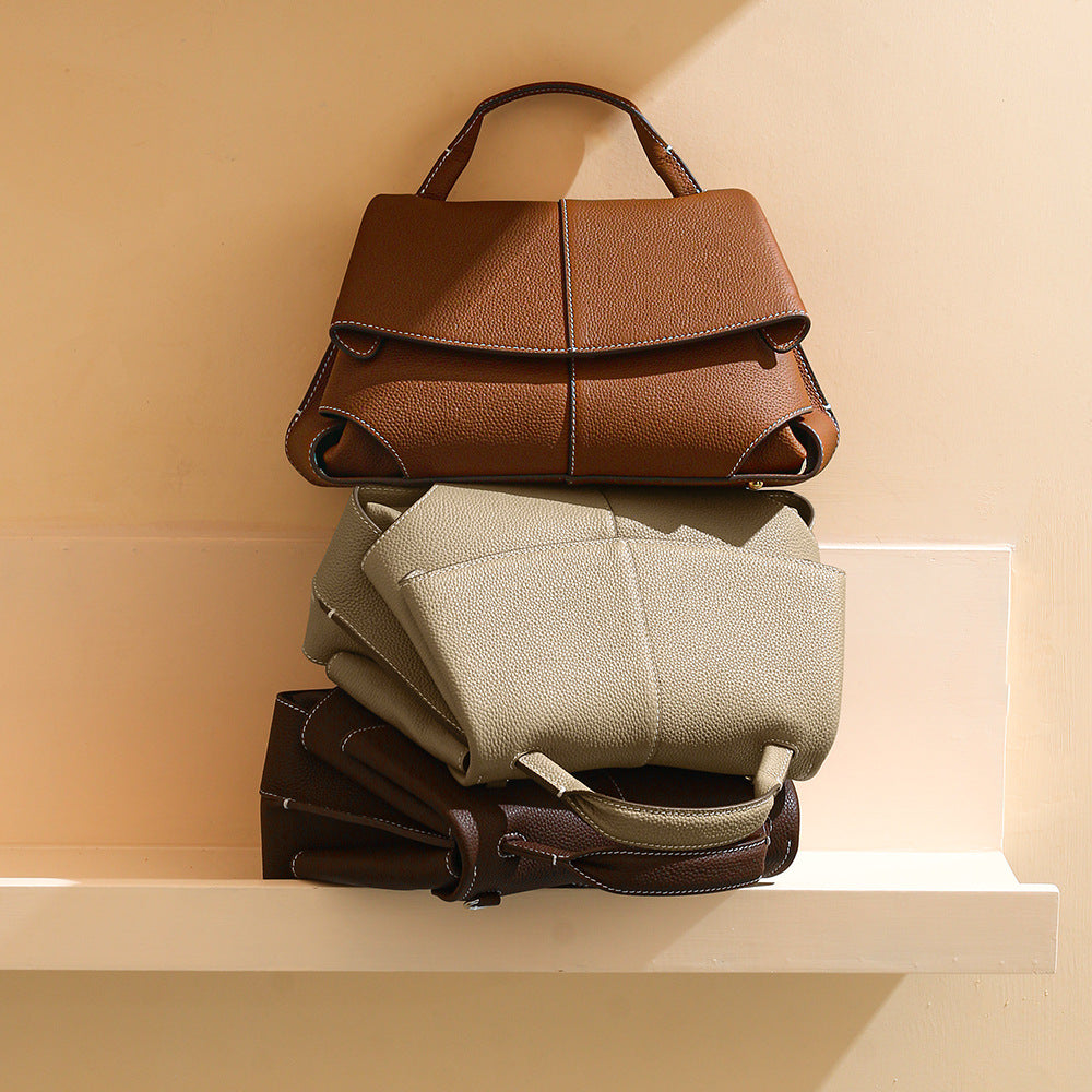 Genuine Leather Women's Shoulder Bag Chic Cowhide Crossbody Purse with Push Lock Design for Style and Comfort for Commutes and Everyday Use