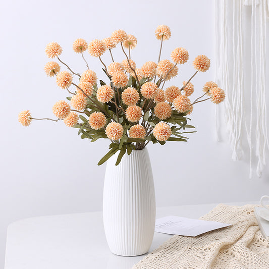 Realistic Vintage Autumn Dandelion Decor - Single Stem Ping Pong Chrysanthemum Artificial Flower for Home, Wedding, and Country-style Interiors