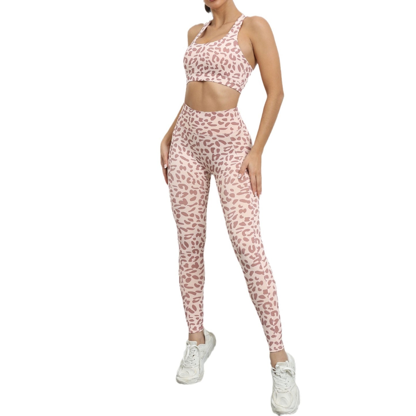 Women s Leopard Print Yoga Set High Waisted Leggings with Peach Lift and Supportive Racerback Sports Bra for Comfort and Performance