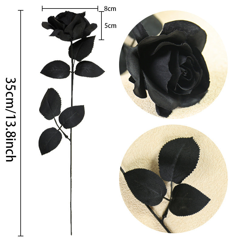 Single Black and White Rose Artificial Silk Flower - Perfect for Halloween Party Decorations, Wedding Photography Props, and Elegant Home Décor