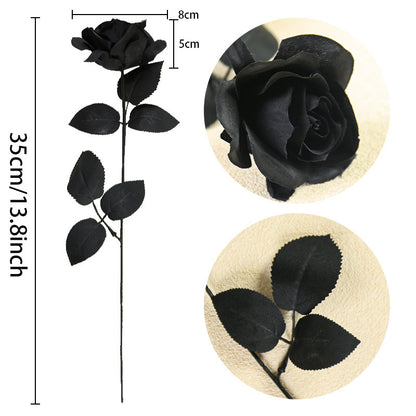 Single Black and White Rose Artificial Silk Flower - Perfect for Halloween Party Decorations, Wedding Photography Props, and Elegant Home Décor