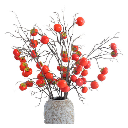 Realistic 8 Faux Persimmon Red Berries on Long Branches - Perfect Indoor Home Decor - Elegant Faux Fruit for Floral Arrangements