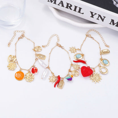 Elegant Layered Design Sunflower Geometry Pearl Pendant Bracelet for Women – Perfect for Adding a Touch of Luxe to Any Outfit