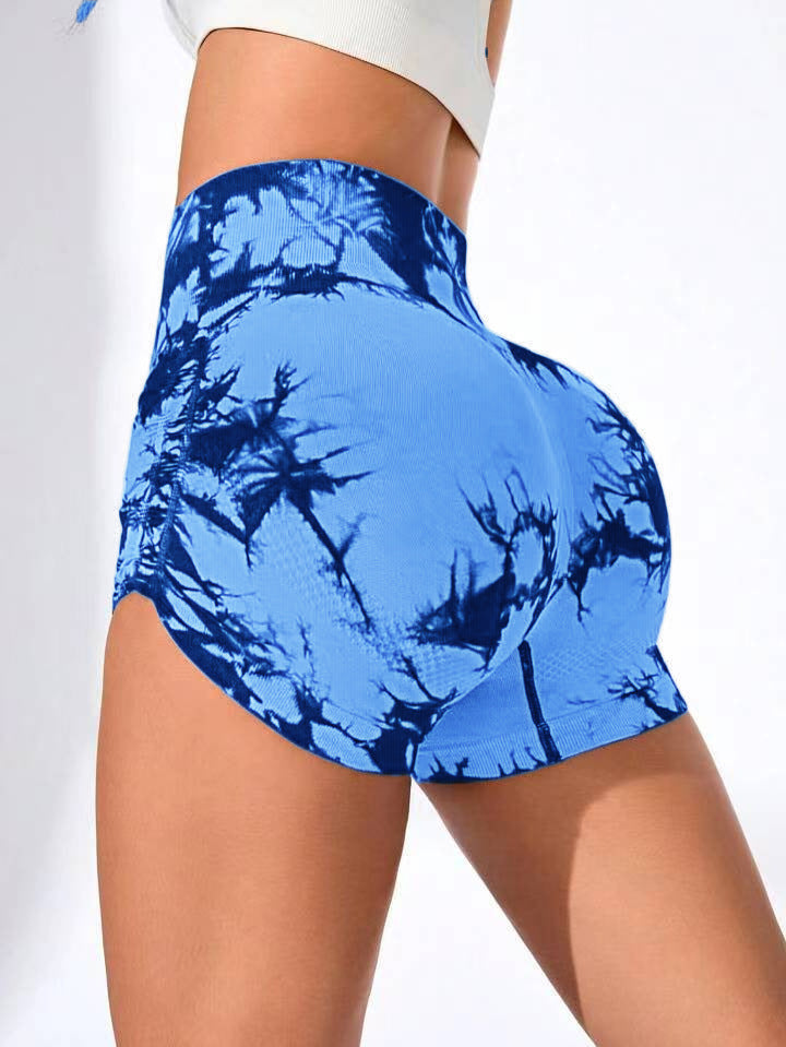 High Waisted Side Pleat Tie Dye Seamless Yoga Shorts for Peachy for Fitness Running and Everyday Workout