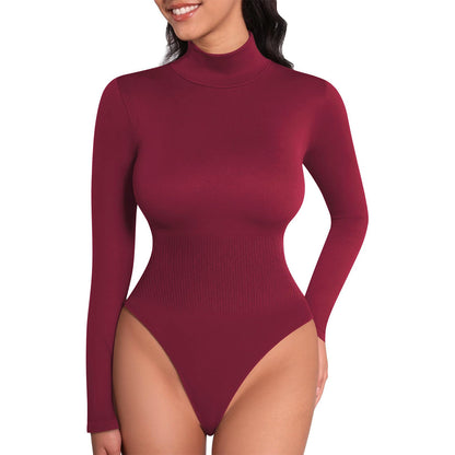 Fall Winter High Neck Ribbed Long Sleeve Bodysuit Slimming and Supportive Activewear for Yoga Fitness and Everyday Wear