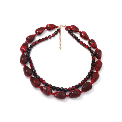 Unique Custom Design Multi-Layered Resin Bead Necklace for Women - Vintage Chic with Versatile Style for Every Occasion