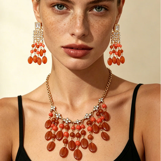 Elegant Resin  Shaped Tassel Necklace and Earring Set - Versatile and Chic Jewelry for Women