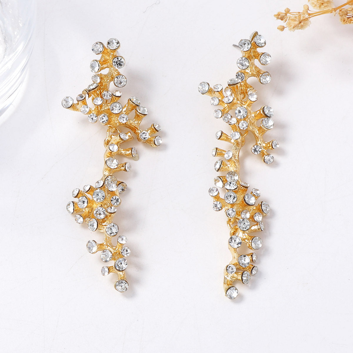Elegant Long Drop Earrings with Full Rhinestone Cascade Design – Luxurious Alloy Statement Jewelry for Women, Perfect for Parties and Special Occasions