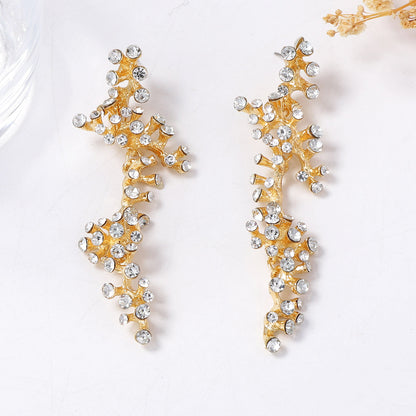 Elegant Long Drop Earrings with Full Rhinestone Cascade Design – Luxurious Alloy Statement Jewelry for Women, Perfect for Parties and Special Occasions