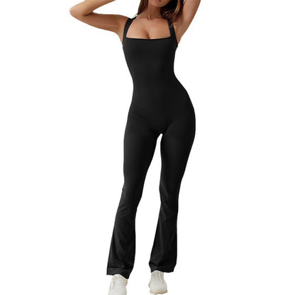 Seamless Summer Square Neck Tank Top Flared Pants Yoga Jumpsuit and Comfortable Activewear for Relaxed Yoga Practice