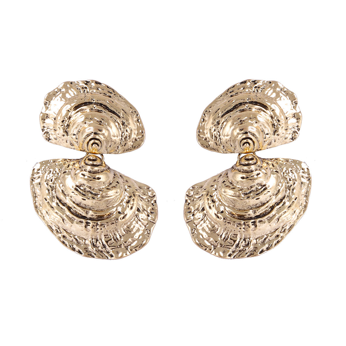 Chic Vintage-Inspired Alloy Double Shell Drop Earrings – Elegant Beach Vacation Accessory for a Stylish Look